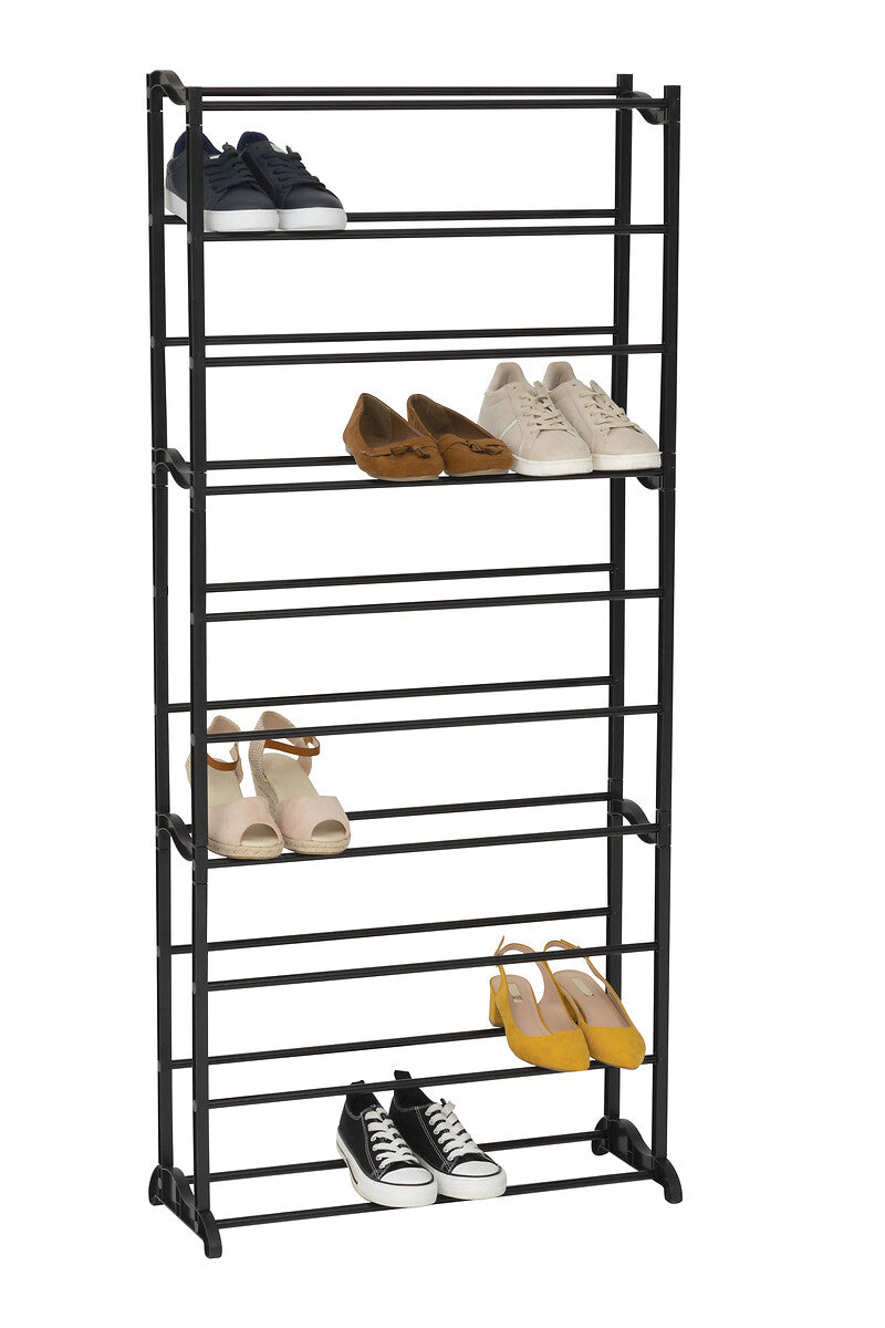 30-Pair Black Metal and Plastic Shoe Rack
