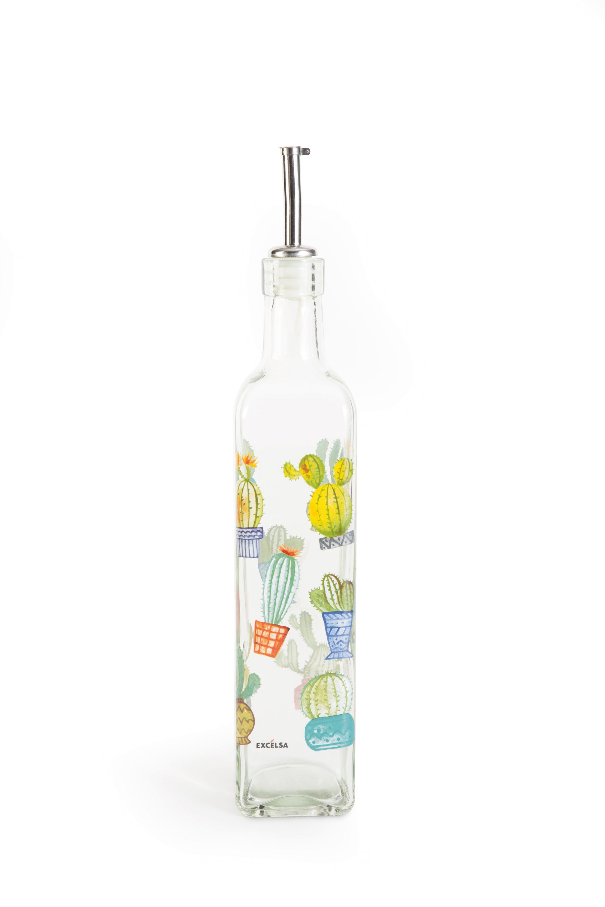 Cactus Oil Bottle Glass Cruet with Stainless Steel Spout 473ml