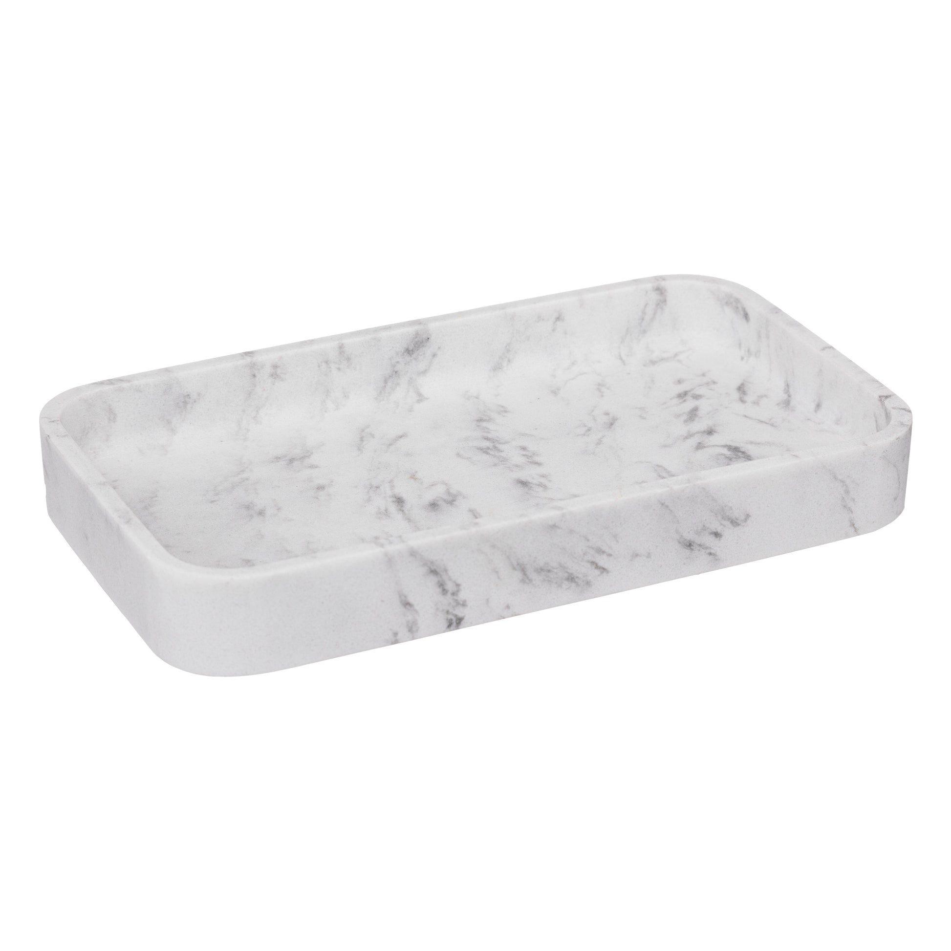 Léa Rectangular White Tray — Polyresin Marble-Effect Decorative Tray