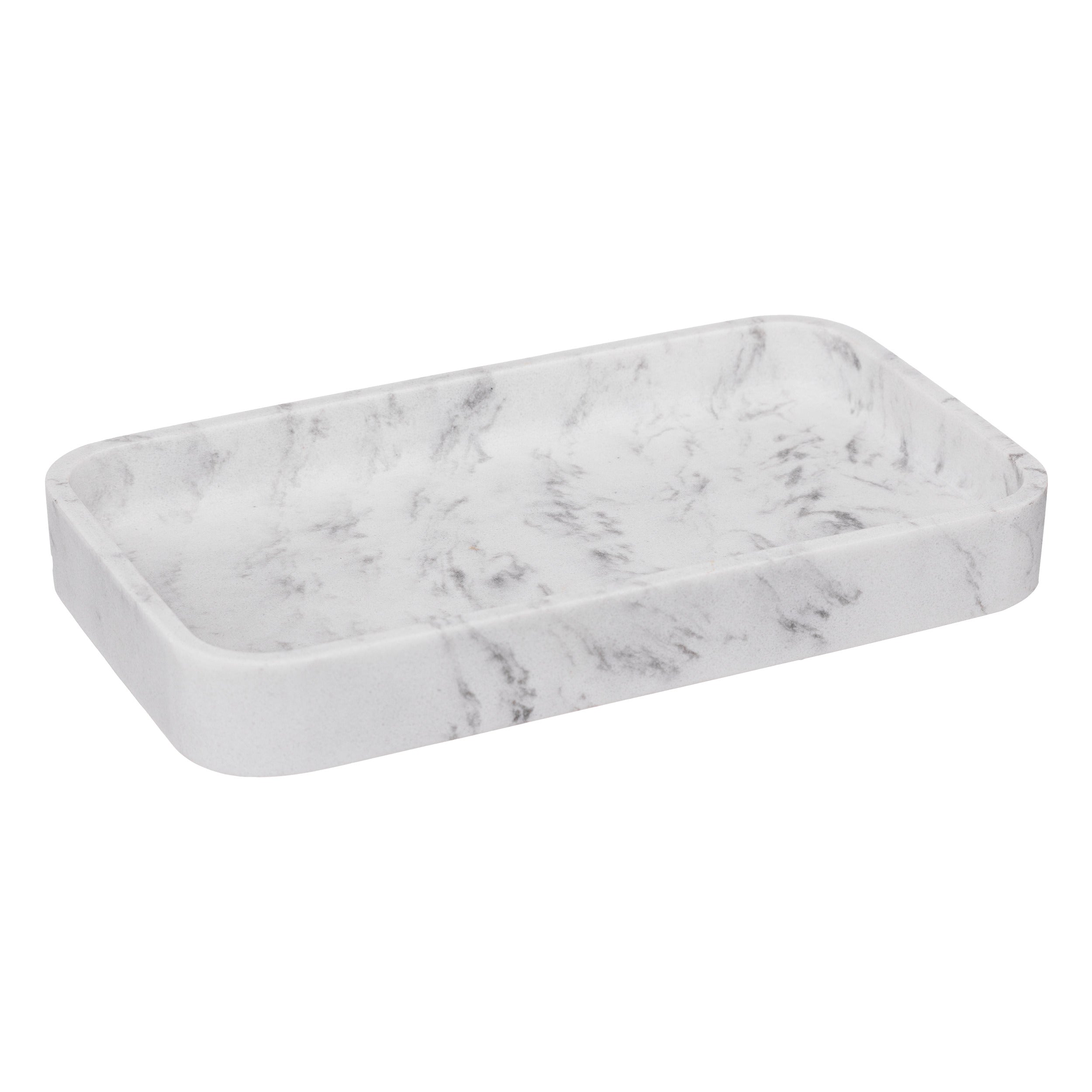 Léa Rectangular White Tray — Polyresin Marble-Effect Decorative Tray
