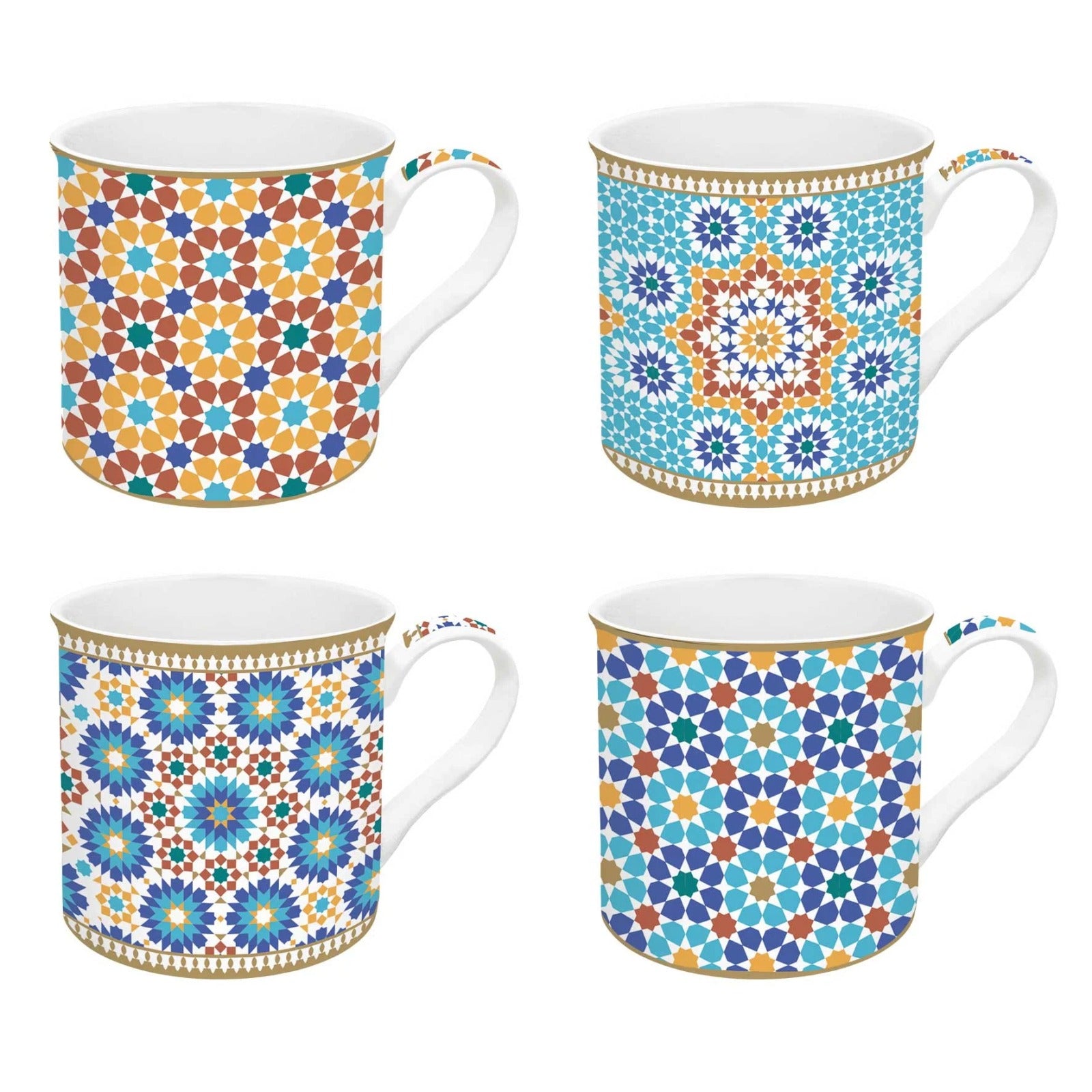 Marrakech Mugs Set Of 4 Pcs Porcelain 300ml Geometric Design Cups