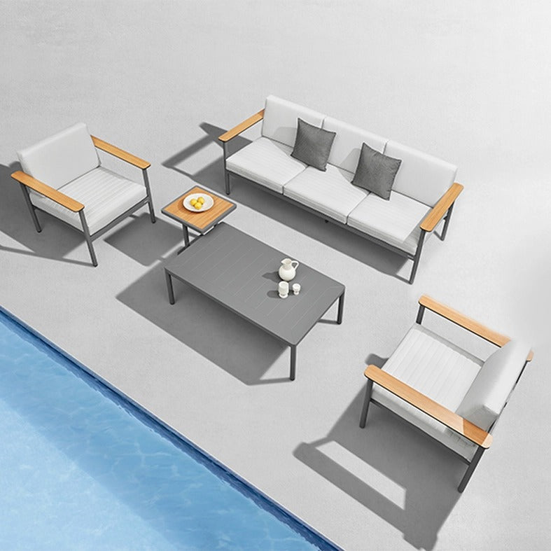 Aluminum Garden Set 4-Piece Outdoor Lounge with Teak Wood and Greige Cushions
