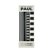 Set of 4 Paul Black and Striped Long Candles for Home Decor