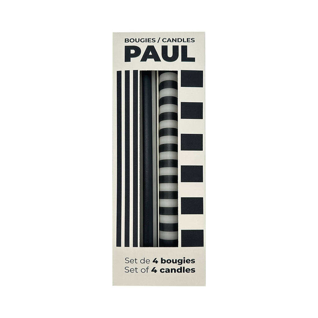 Set of 4 Paul Black and Striped Long Candles for Home Decor