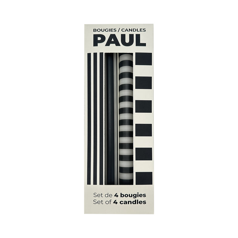 Set of 4 Paul Black and Striped Long Candles for Home Decor