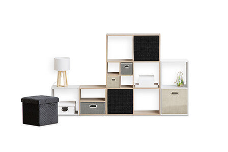 Storage Box Tweed – 31 cm Cube Folding Storage Bin (Beige, Black)