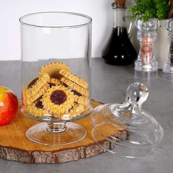 Glass Biscuit Container with Lid 1.5L Thick Clear Glass Pedestal