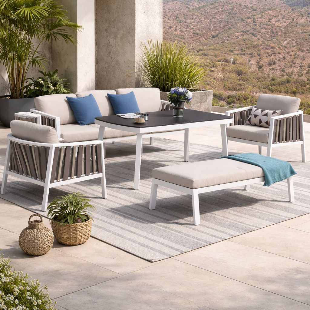 Outdoor Dining & Lounge Set 3+1+1 with Bench & Table