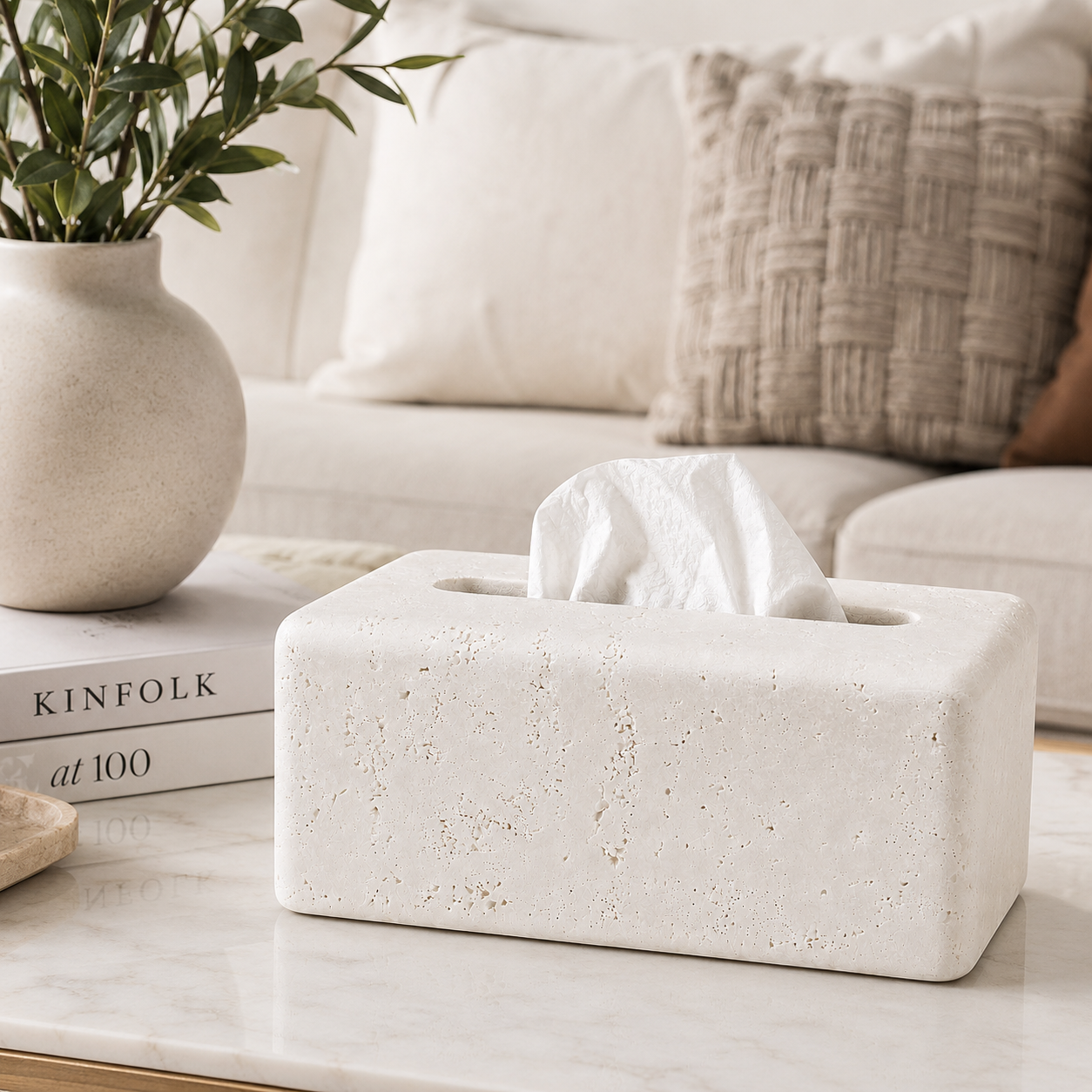 Stone Tissue Box – White (21×11×9 cm)