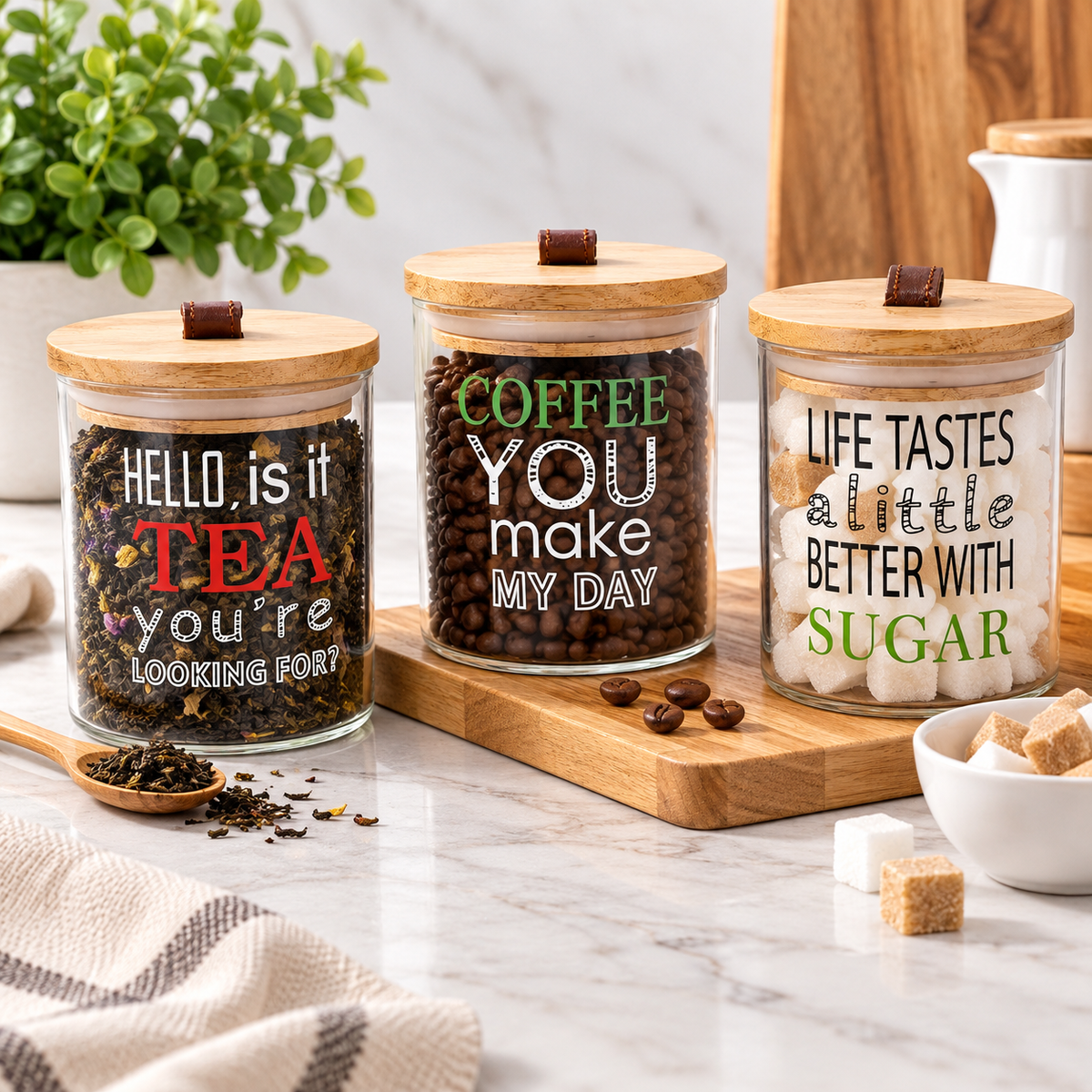 Set of 3 Glass Storage Jars with Bamboo Lids – 10 × 11.5 cm