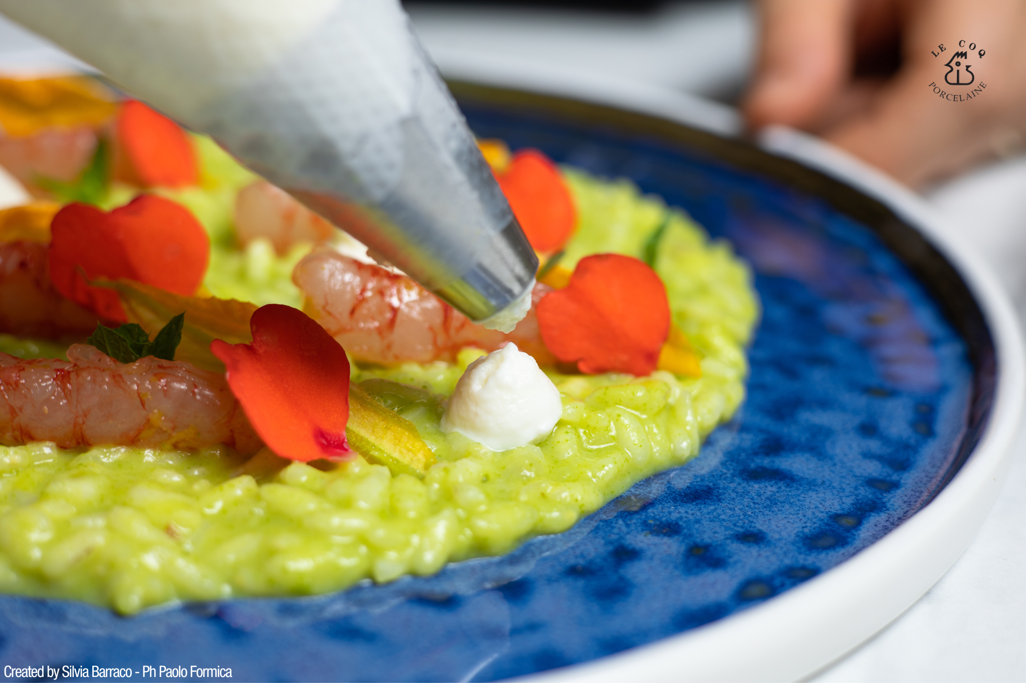 Matt White and Blue Dinner Plate, Hand-Decorated Porcelain, 27.5 cm