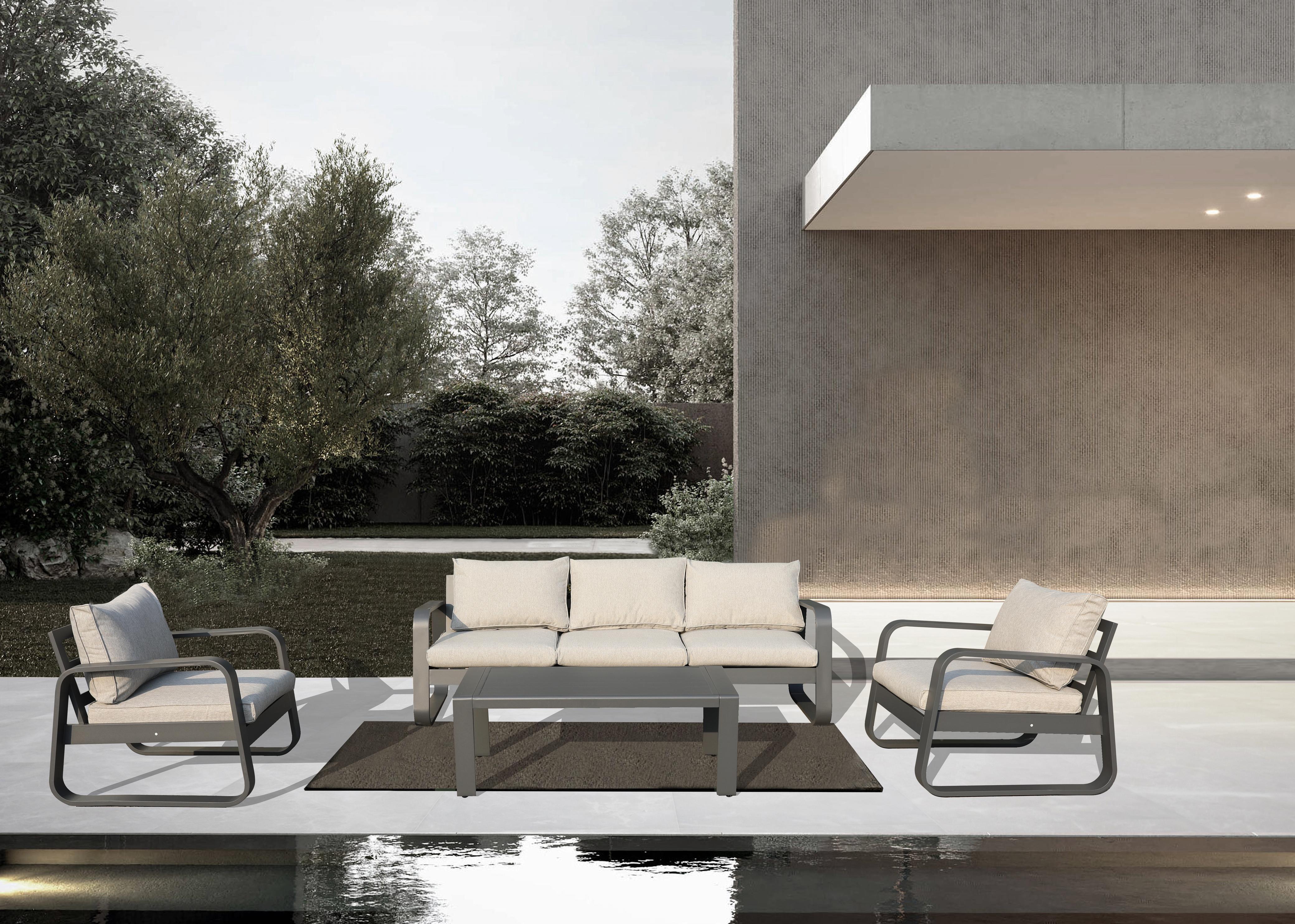 Curvea Aluminum Outdoor Set, 5 Seaters, Dark Grey Garden Lounge Set