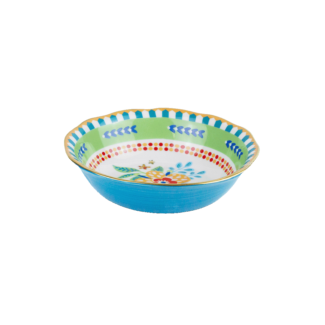 FRUIT BOWL FLOWER - 18cm Floral Fruit Bowl with Gold-Trim Edge