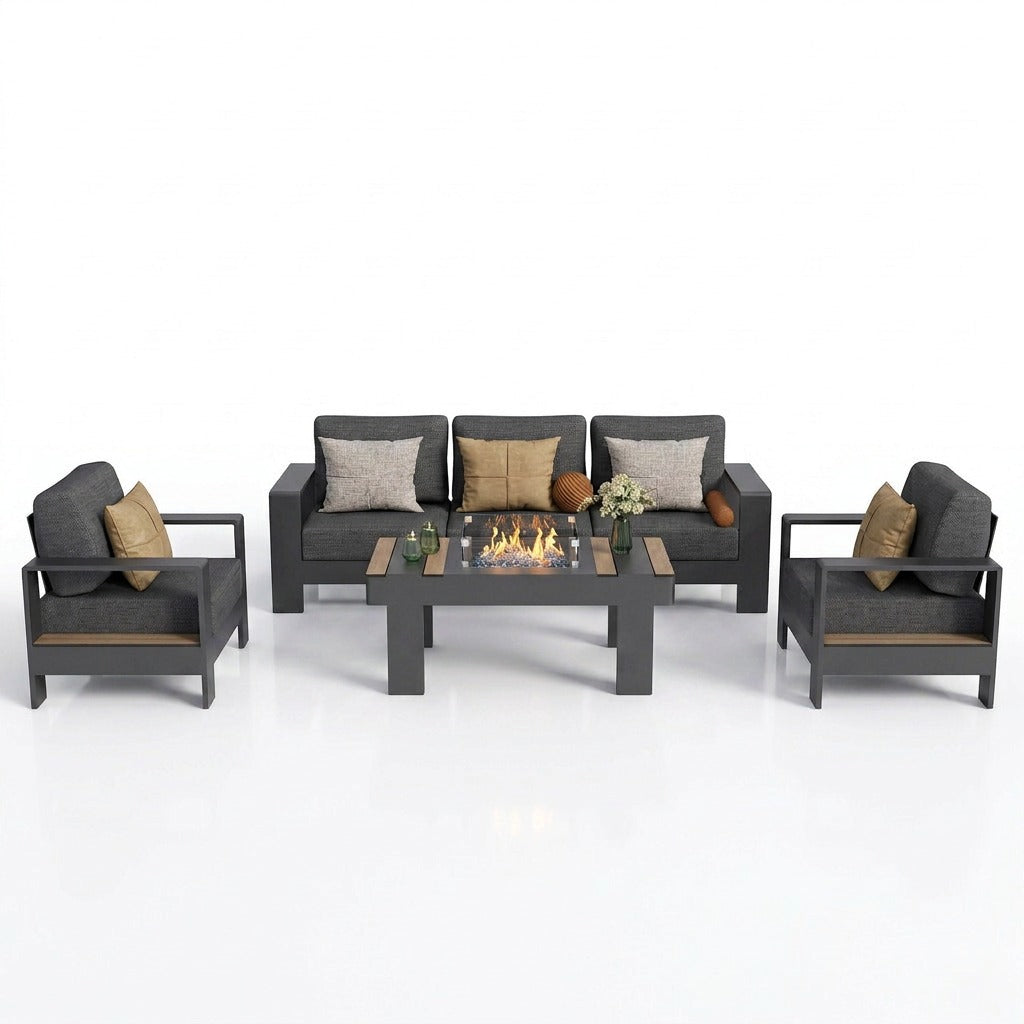 Modern Aluminum Patio Conversation Set with Fire Pit Table