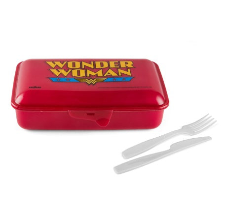 "Supereroi" Wonder Woman Lunch Box With Utensils, Polypropylene, Kids School Essentials