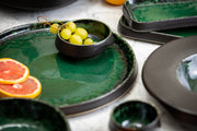 Round Black and Green Stoneware Charger Plate, 33.5 cm Tableware