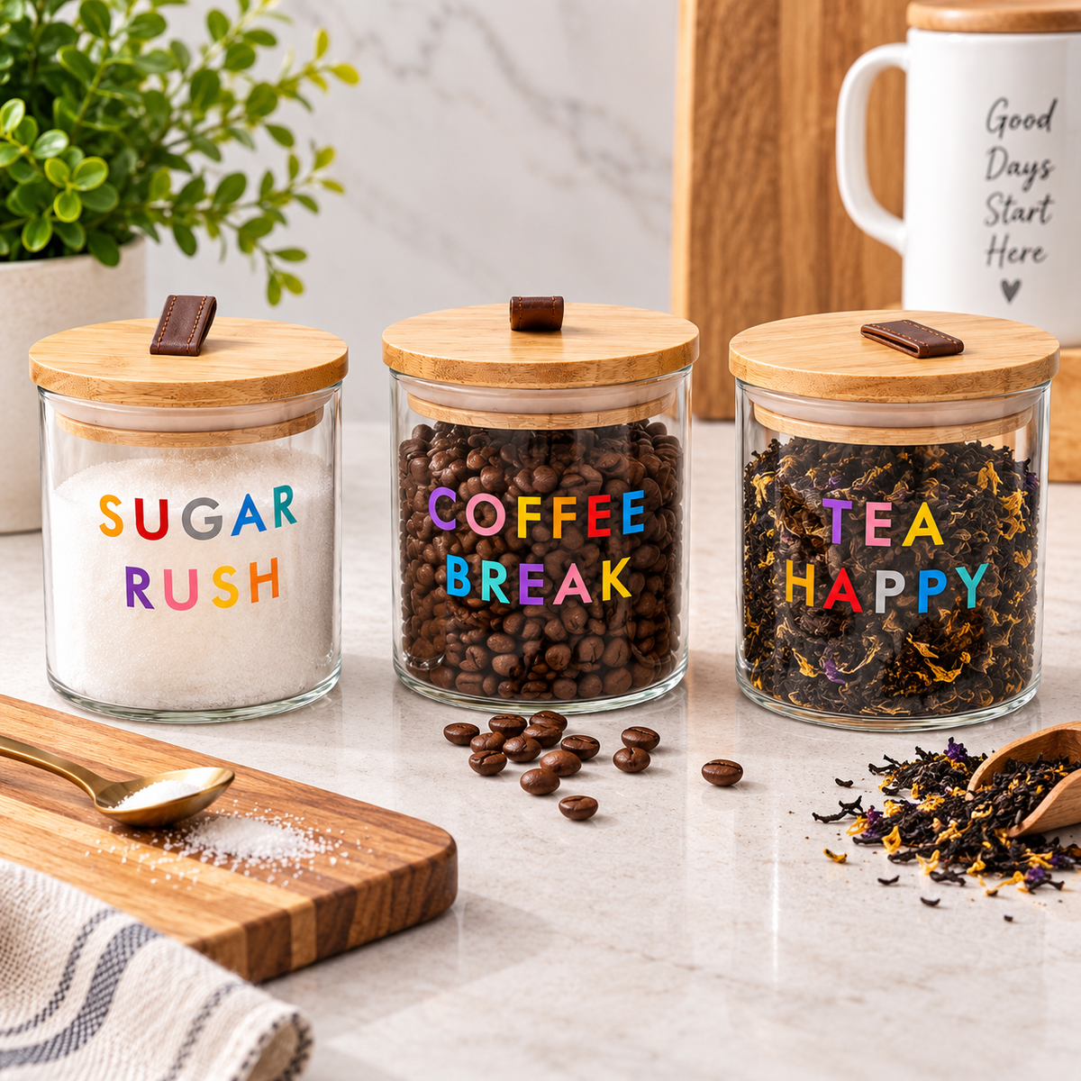 Set of 3 Glass Storage Jars with Bamboo Lids – 10 × 11.5 cm