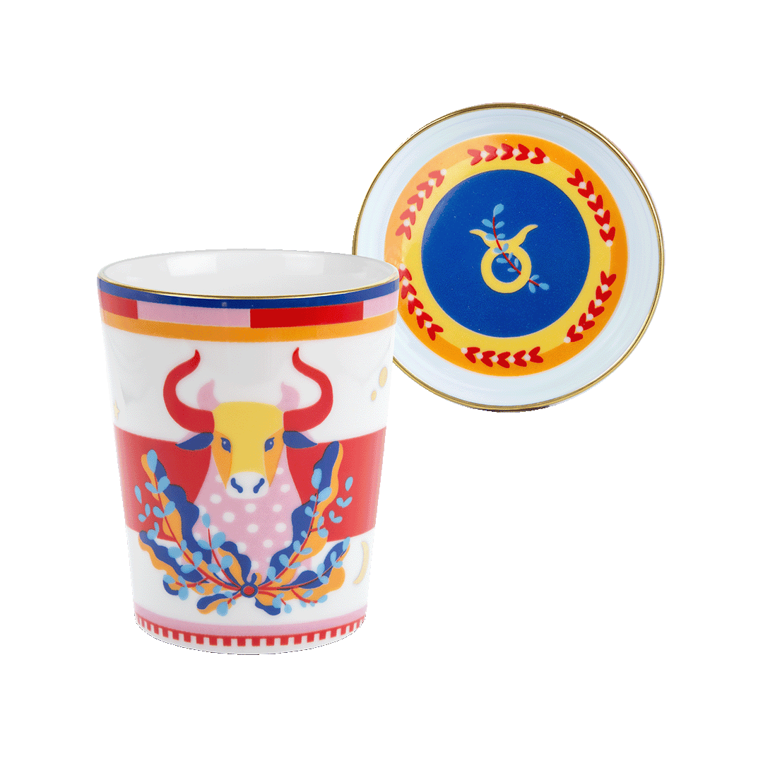 CUP WITH LID & SAUCER TAURUS - Porcelain Zodiac Vibe Ø9×H12cm