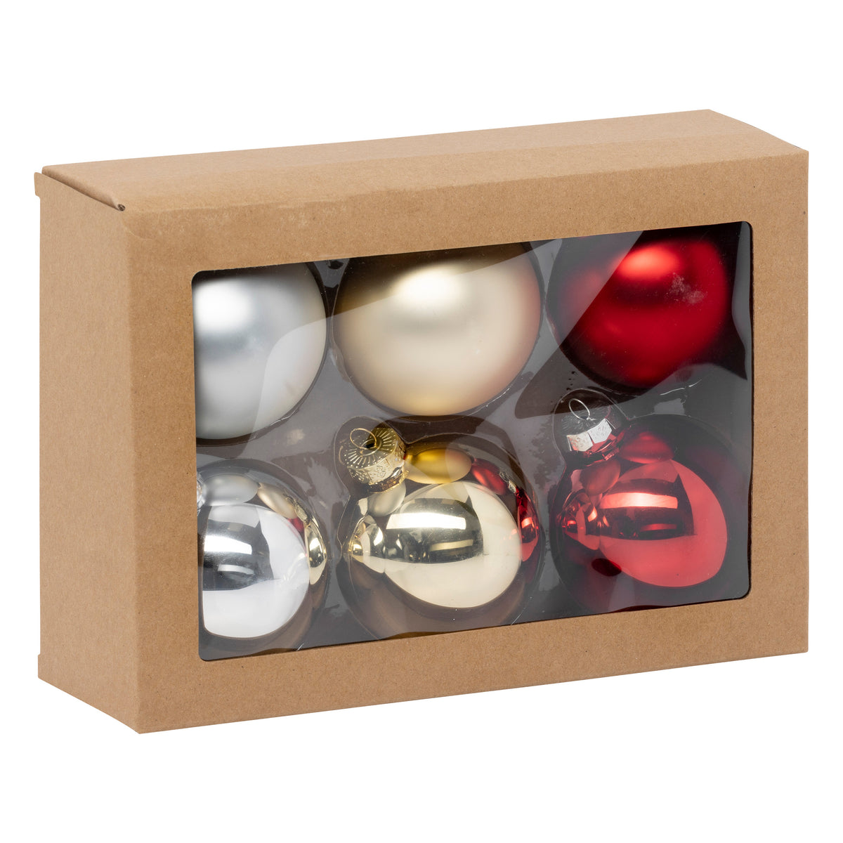 Glass Christmas Ball Set - 6 Pcs Red, Silver, Gold