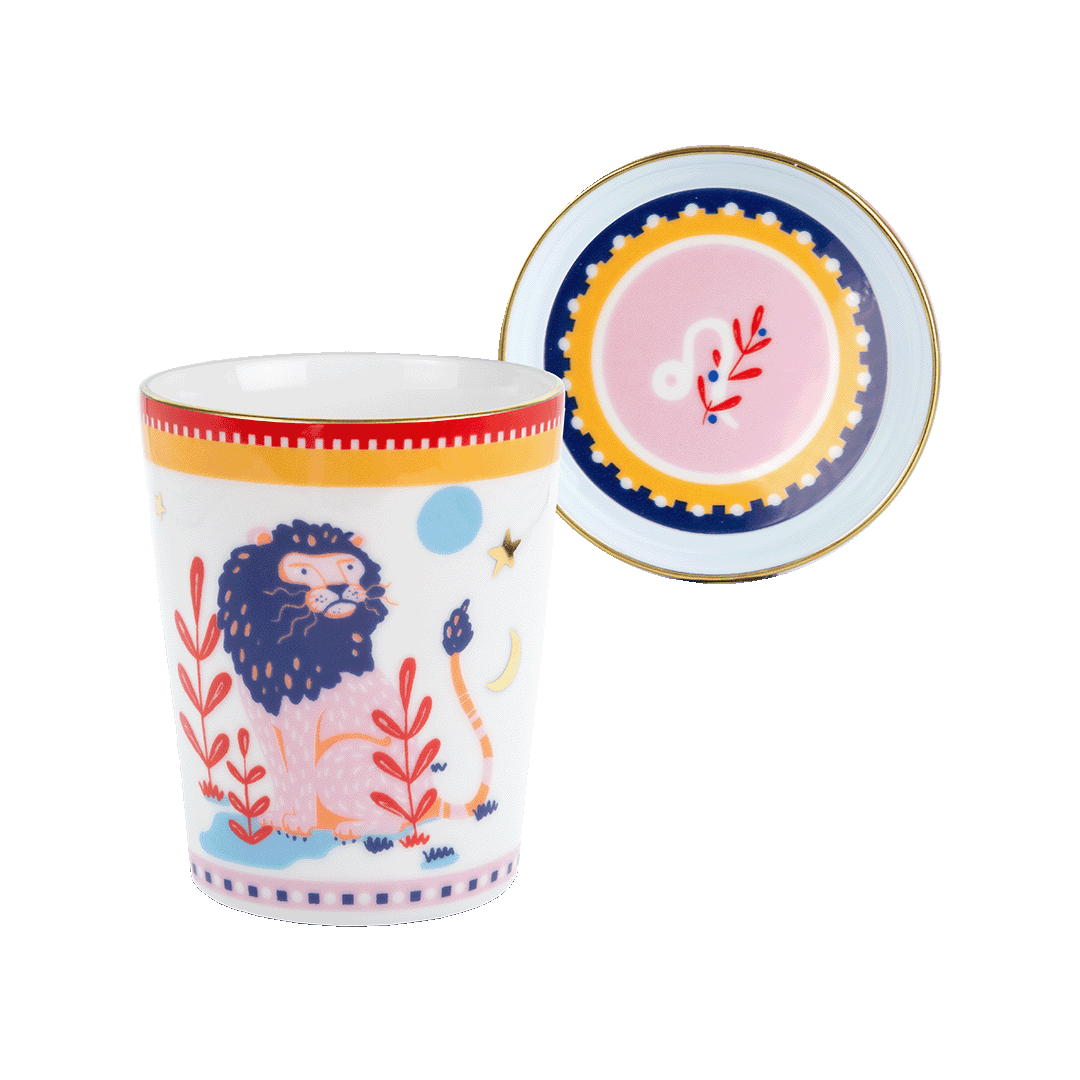 Cup With Lid/Saucer Leo — Porcelain Zodiac Vibe Mug with Lid & Saucer