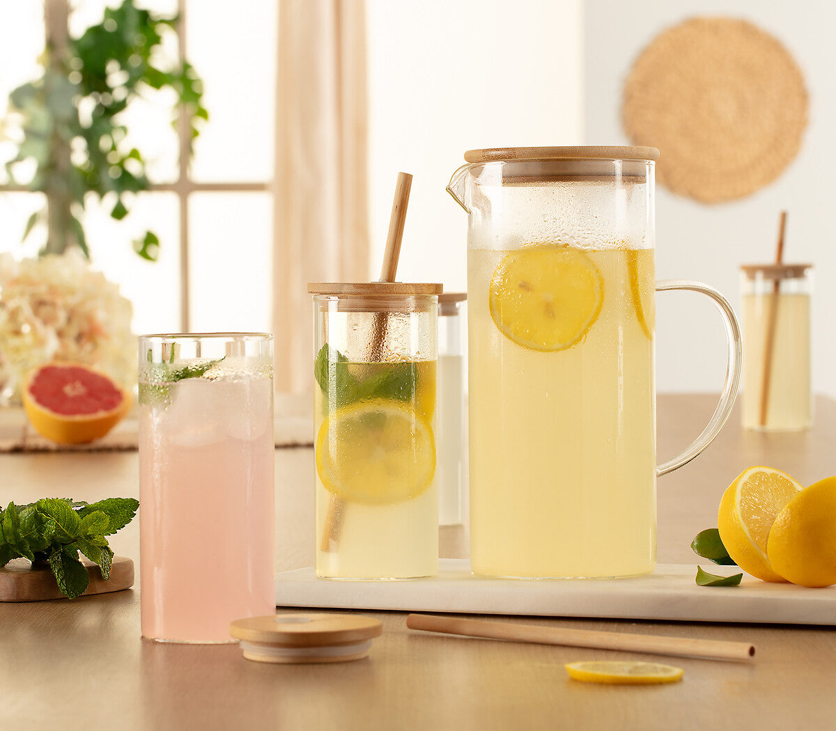 Bamboo Jar and Pitcher Set - 5 Piece