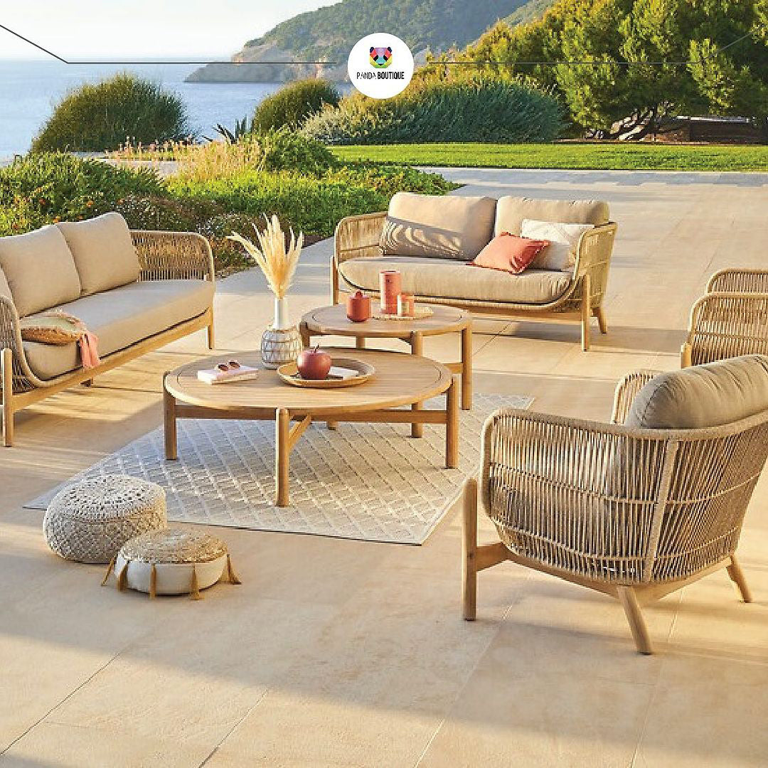 DEONA Sofa 2 Seats Acacia Water-Repellent Outdoor Beige