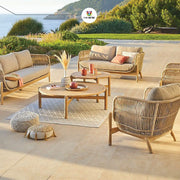 DEONA Sofa 2 Seats Acacia Water-Repellent Outdoor Beige