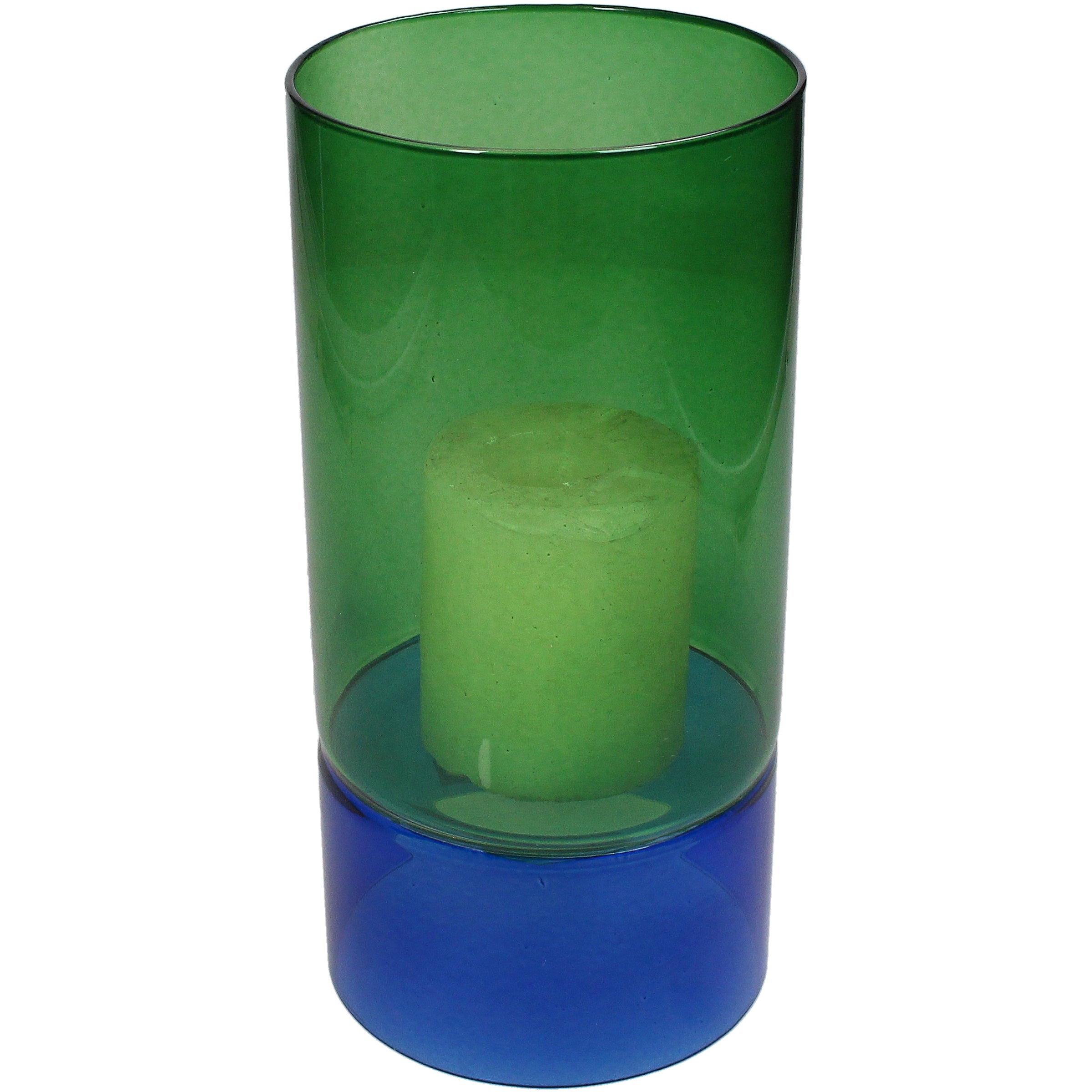 Glass Cylinder Candle Holder 25 cm Green Blue 12 cm Diameter