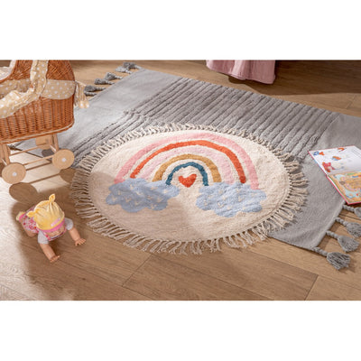 Tufted Cotton Rug Round with Pink Rainbow – Kids Mat