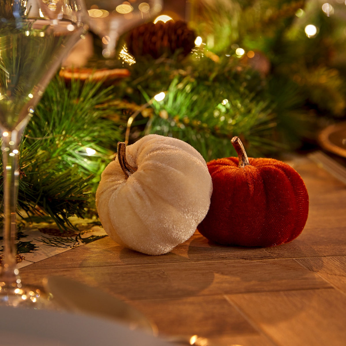 Set of 5 Polystyrene and Velvet Pumpkins - Velvet Table Decorations