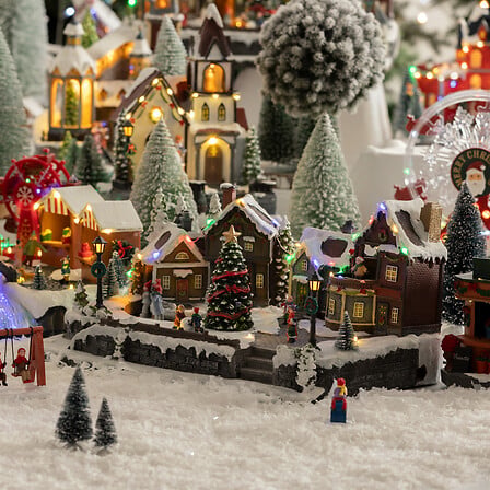 Lighted Pedestrian Street Village with Musical Movement 33 LED - Polyresin