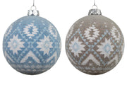 Bauble Foam Christmas Ball, D.8cm H.9.3cm - Silver Rope Hanger, Blue/Grey