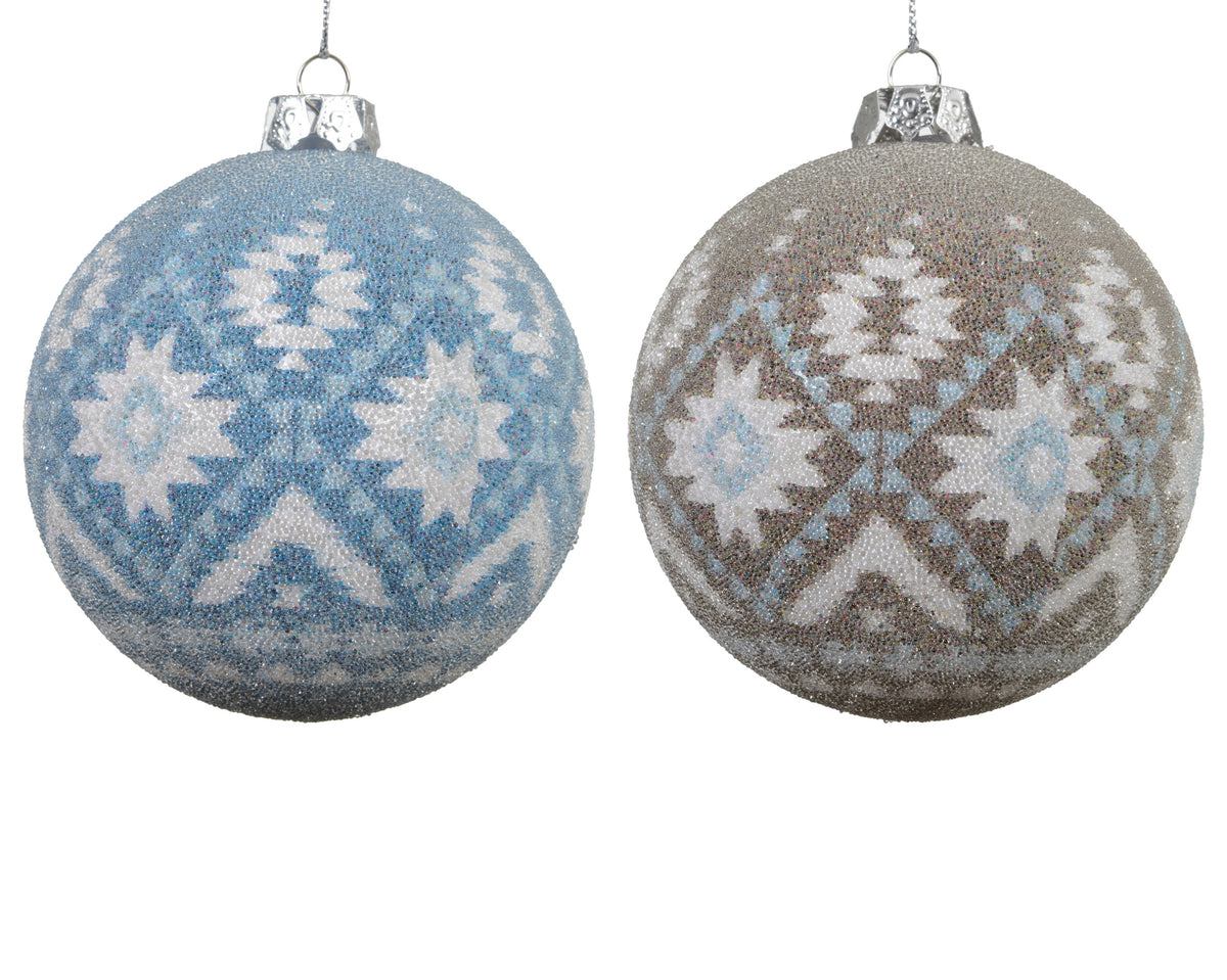 Bauble Foam Christmas Ball, D.8cm H.9.3cm - Silver Rope Hanger, Blue/Grey