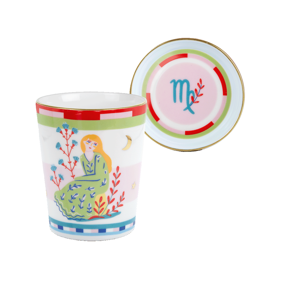 Cup with Lid/Saucer Virgo Porcelain Zodiac Mug with Saucer