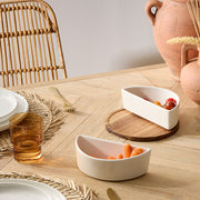 3-Piece Appetizer Set Elegance White — Stoneware Bowls with Wooden Base