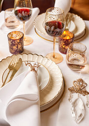 Dinner Plate Porcelain Round Shiny Corolla Design with Gold Rim