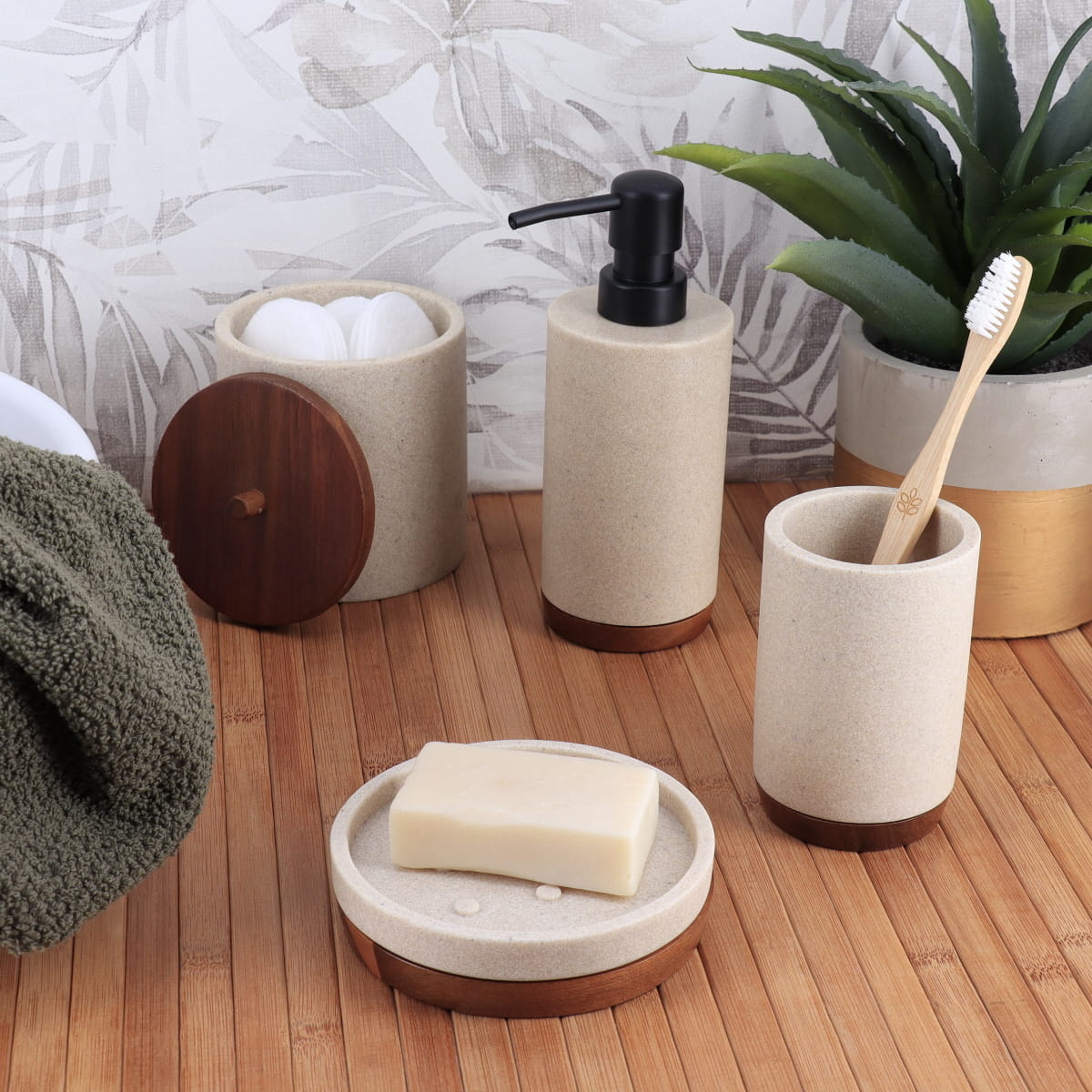 Cotton Box with Acacia Lid Multipurpose Bathroom Organizer