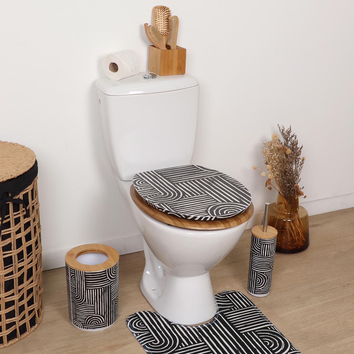 Toilet Seat Ethnic Vibes Wood-Printed MDF Adjustable Hinges