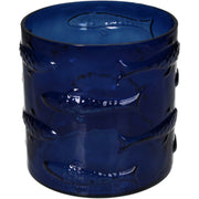 Glass Candle Holder Fishes Design Blue Decorative Accent
