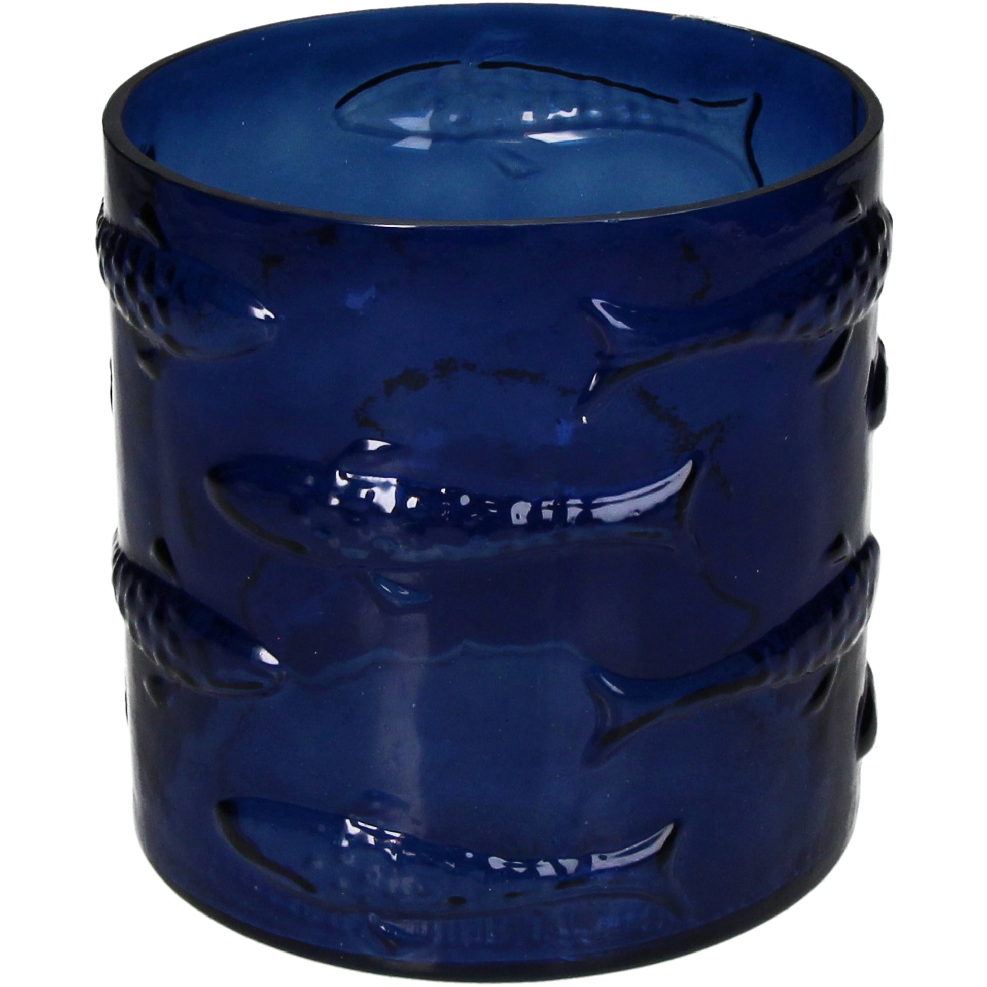 Glass Candle Holder Fishes Design Blue Decorative Accent