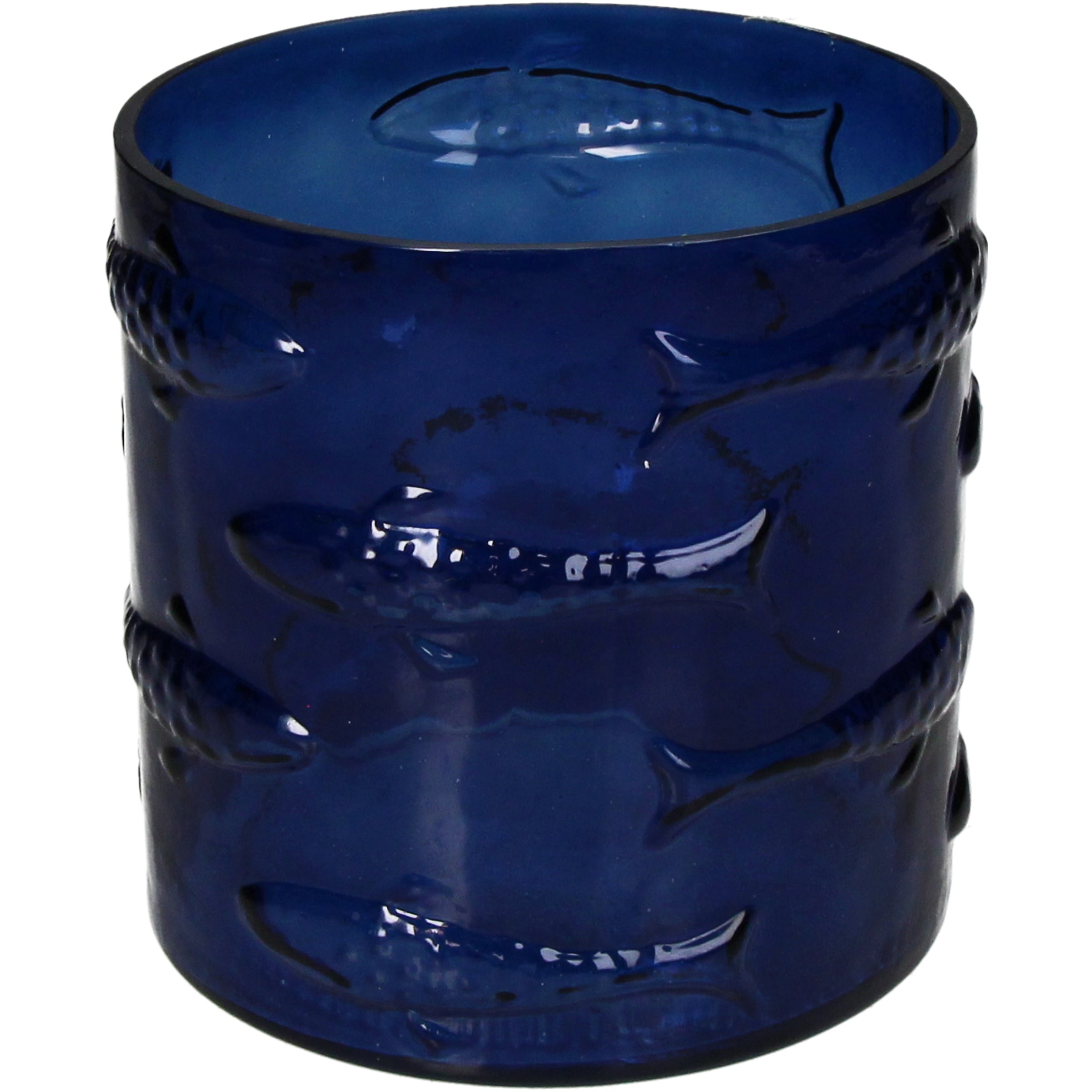 Glass Candle Holder Fishes Design Blue Decorative Accent