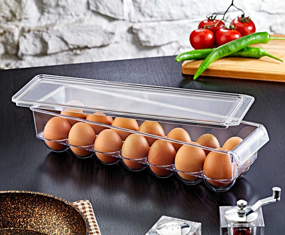 Clear 14 Grid Egg Box, Transparent PET Plastic Fridge Organizer