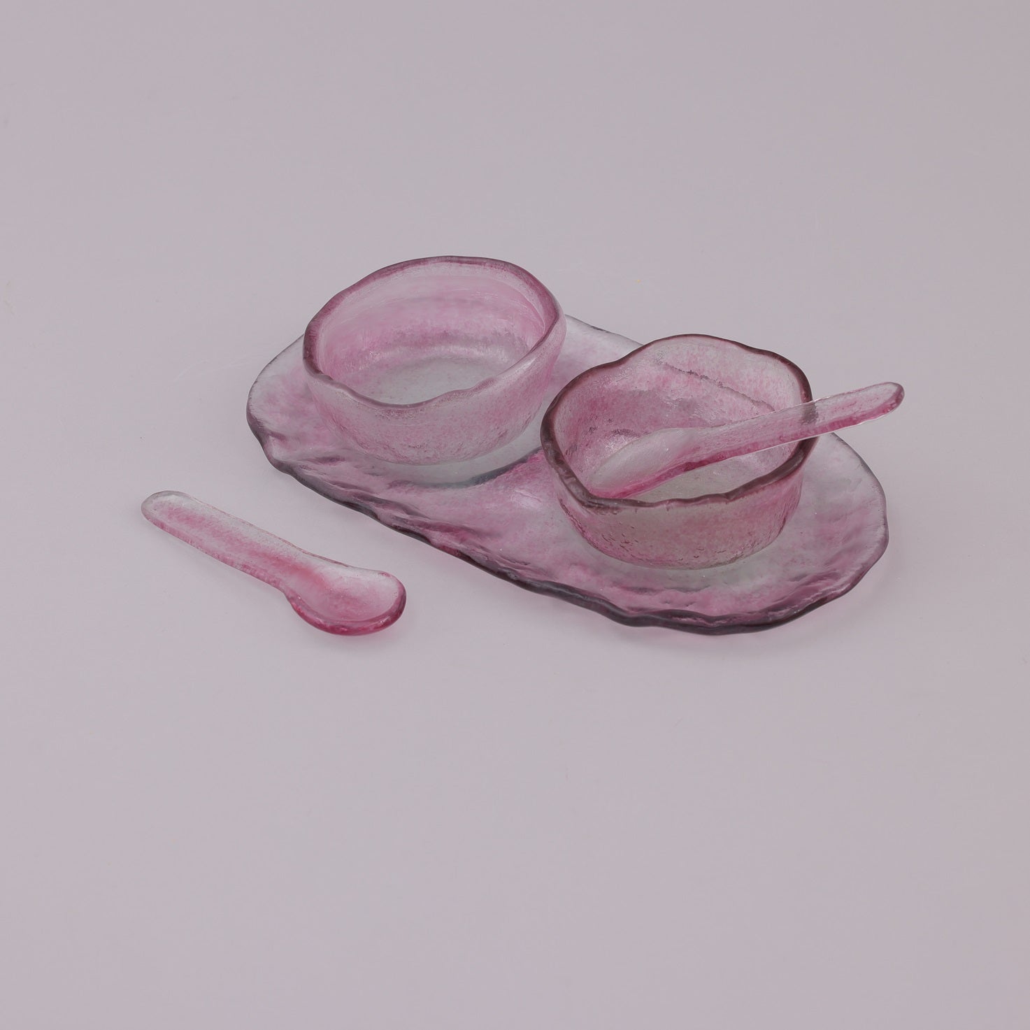 Set of 2 Glass Bowls with Spoons & Tray