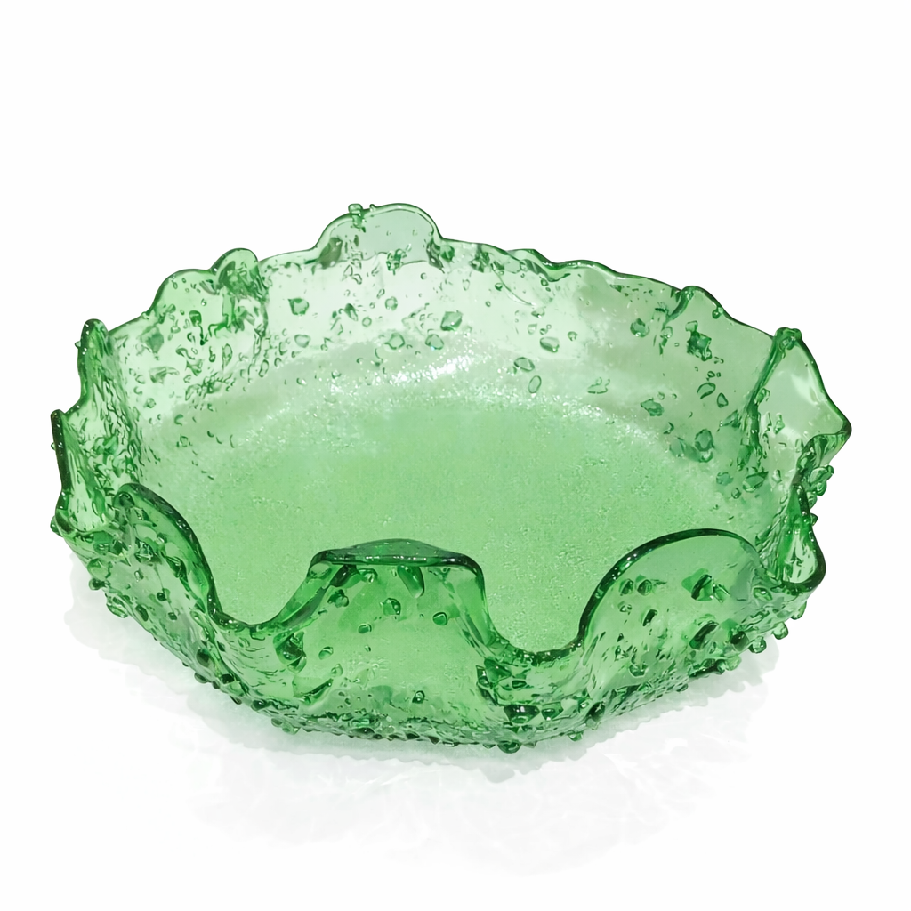 Handmade Green Art Glass Serving Bowl 35 cm