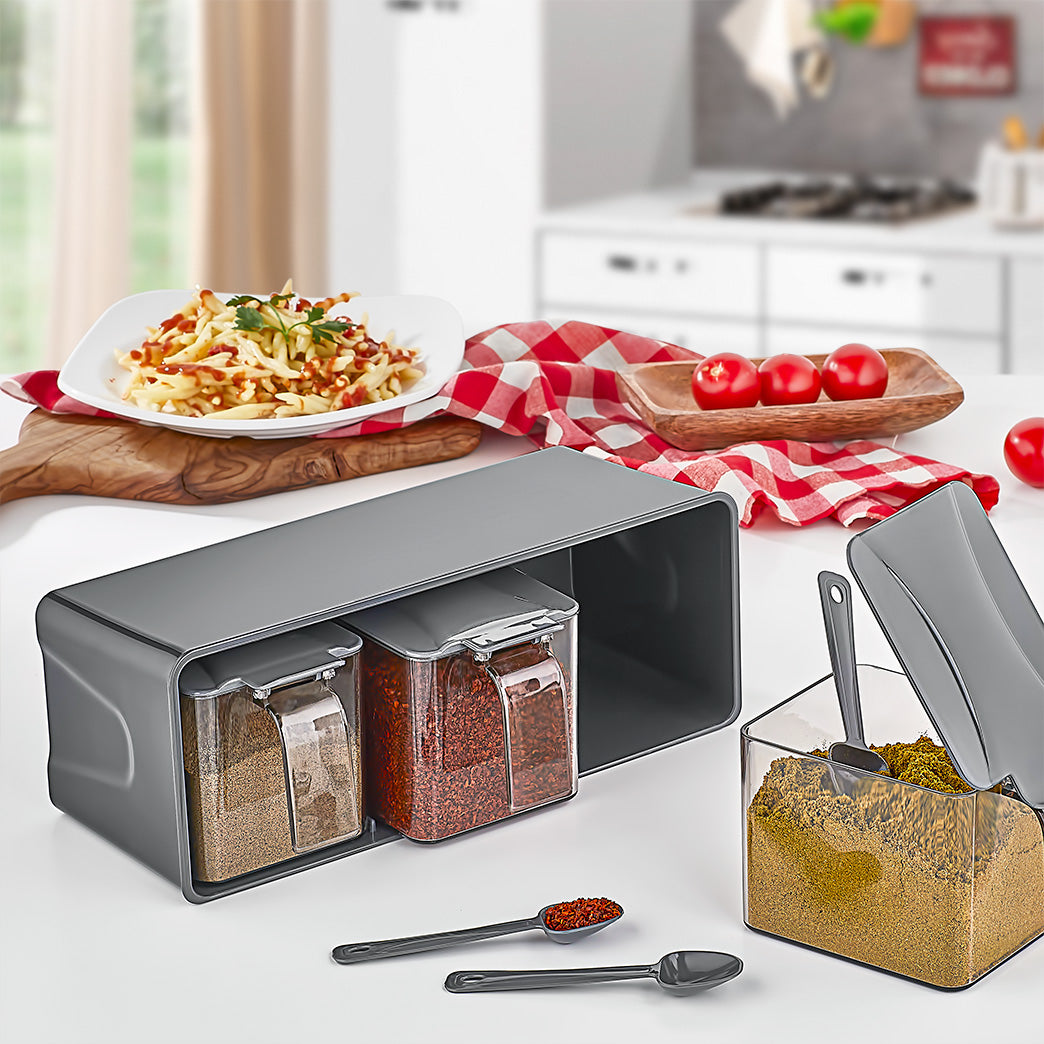 Spice Box 3 Pcs - 3x600ml Plastic Spice Jars with Organizer