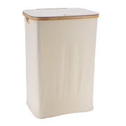 Foldable Rectangular Laundry Basket with Lid, 70L, Bamboo Accents