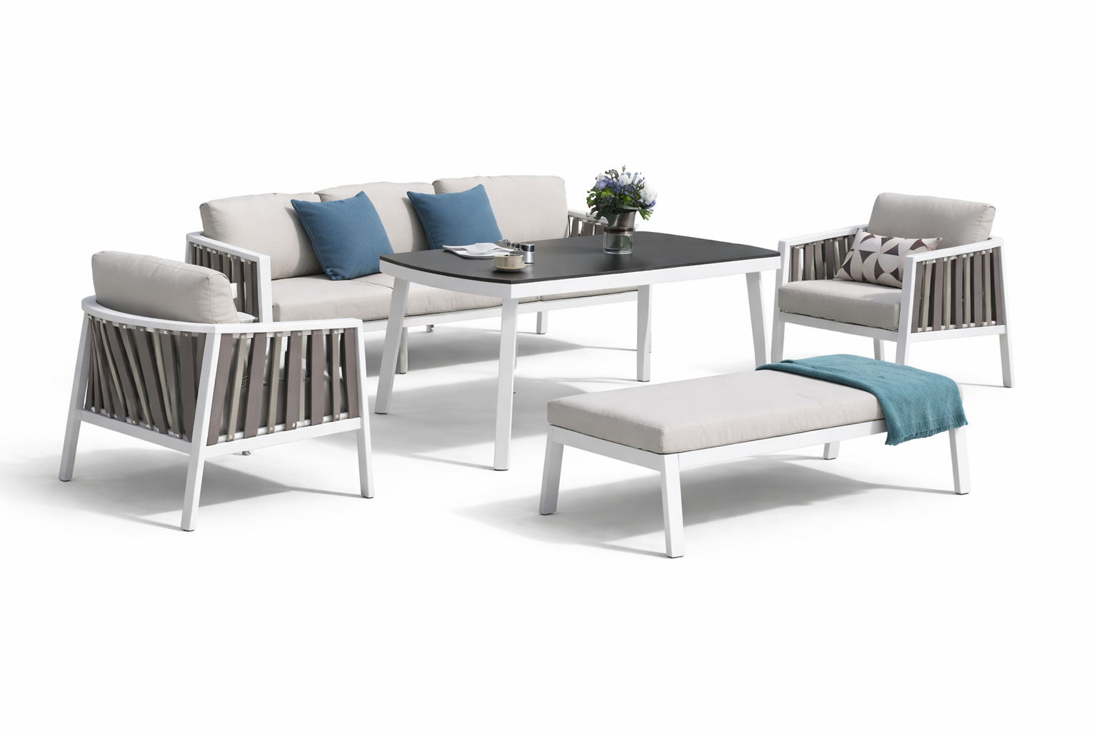 Outdoor Dining & Lounge Set 3+1+1 with Bench & Table