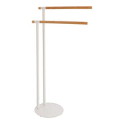 Metal Towel Rack with 2 Bamboo Bars, Freestanding Bathroom Organizer