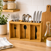 Bamboo & Acrylic Cutlery Holder – 3 Compartments
