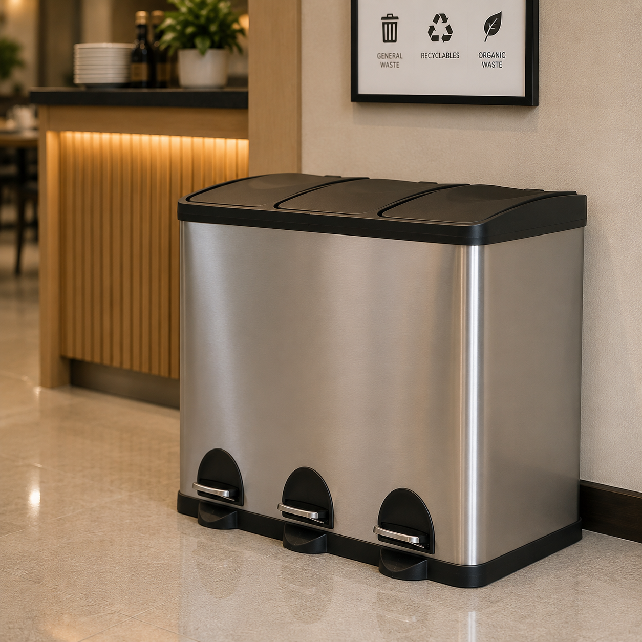 Stainless Recycling Dustbin 3 Sections